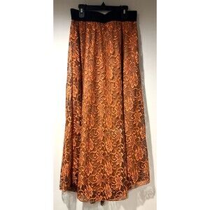 Lularoe Women’s Small Lucy Long Maxi Skirt Floral Lace Orange Fall Full Length